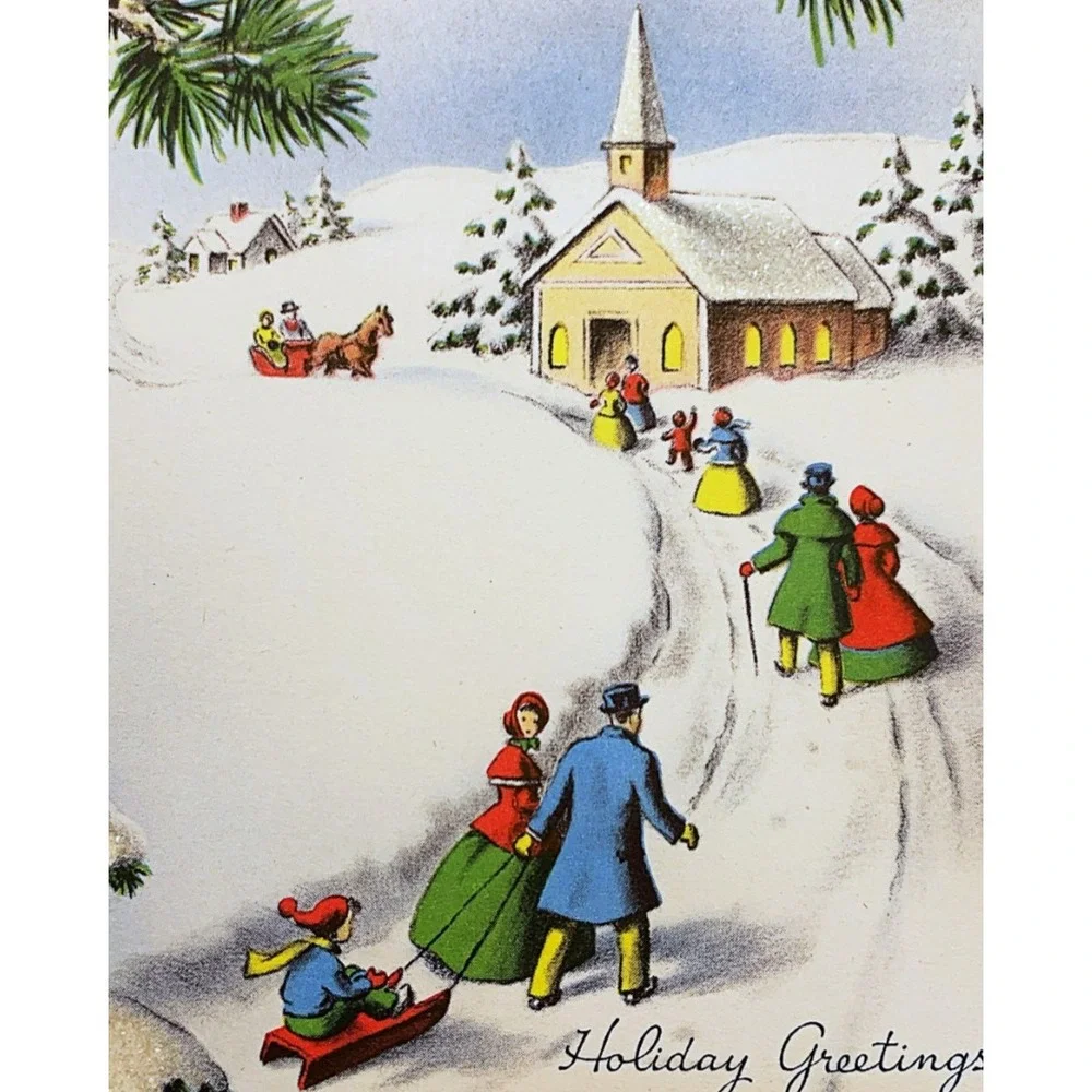 Vintage Season's Greetings Christmas Holiday Card Lot of 4-Unused-USA 1940s-50s